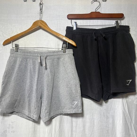 Gymshark Pants - GymShark Sweat Shorts Medium Black Gray Drawstring Lot of 2